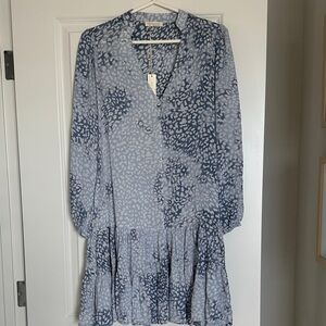 Lovestitch Blue and White Patterned Long Sleeve Dress